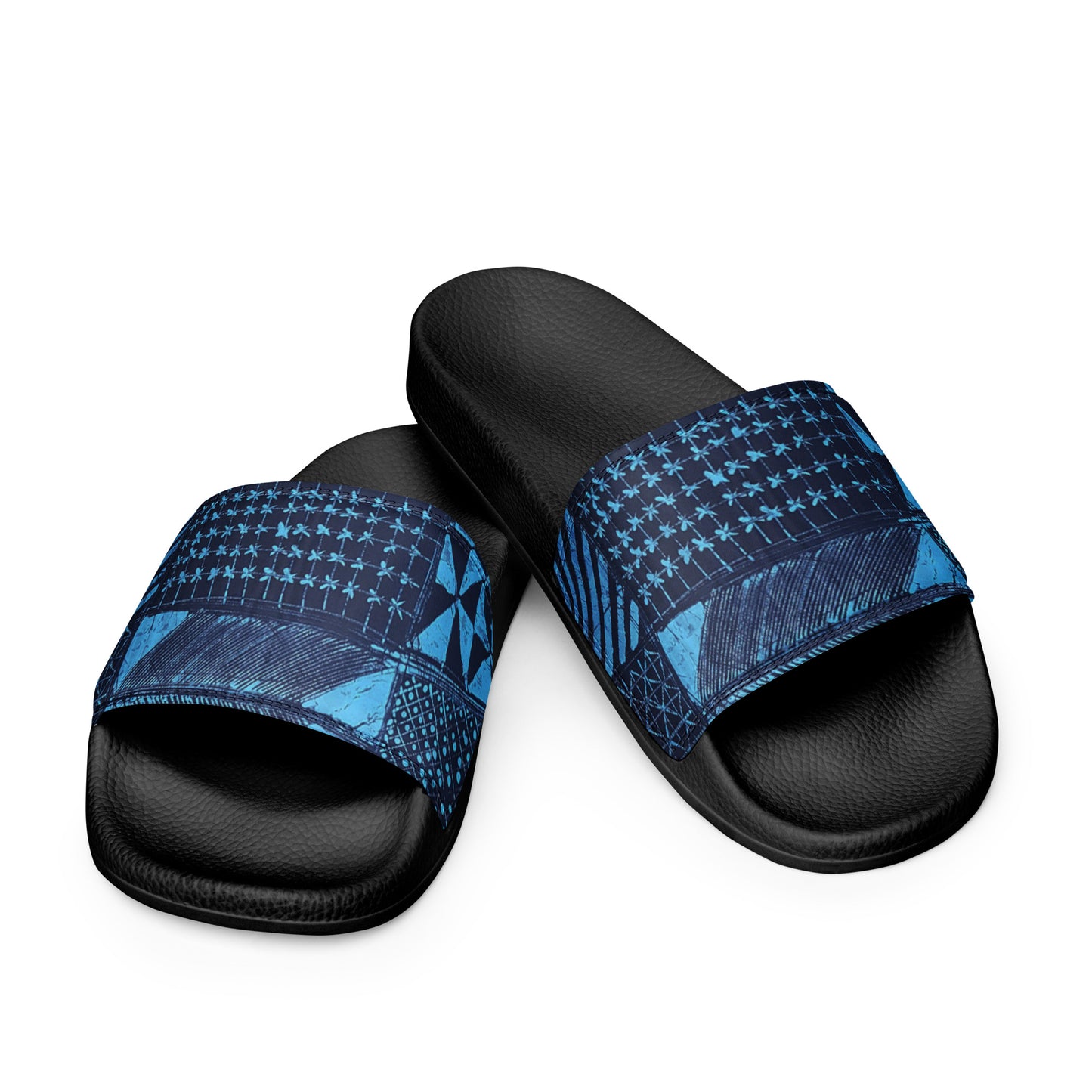 Black And Turquoise Shapes Adire Men’s Slides