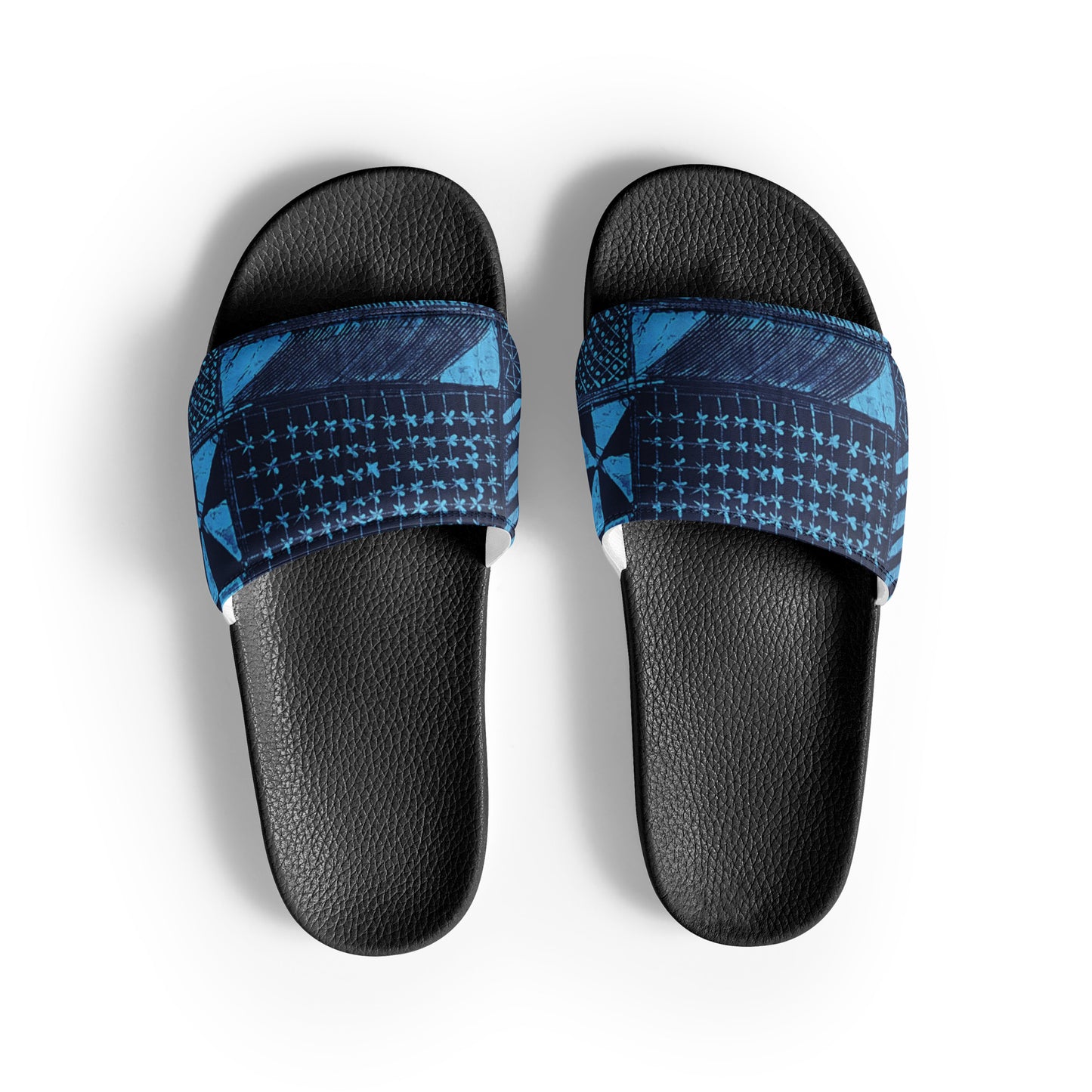 Black And Turquoise Shapes Adire Men’s Slides