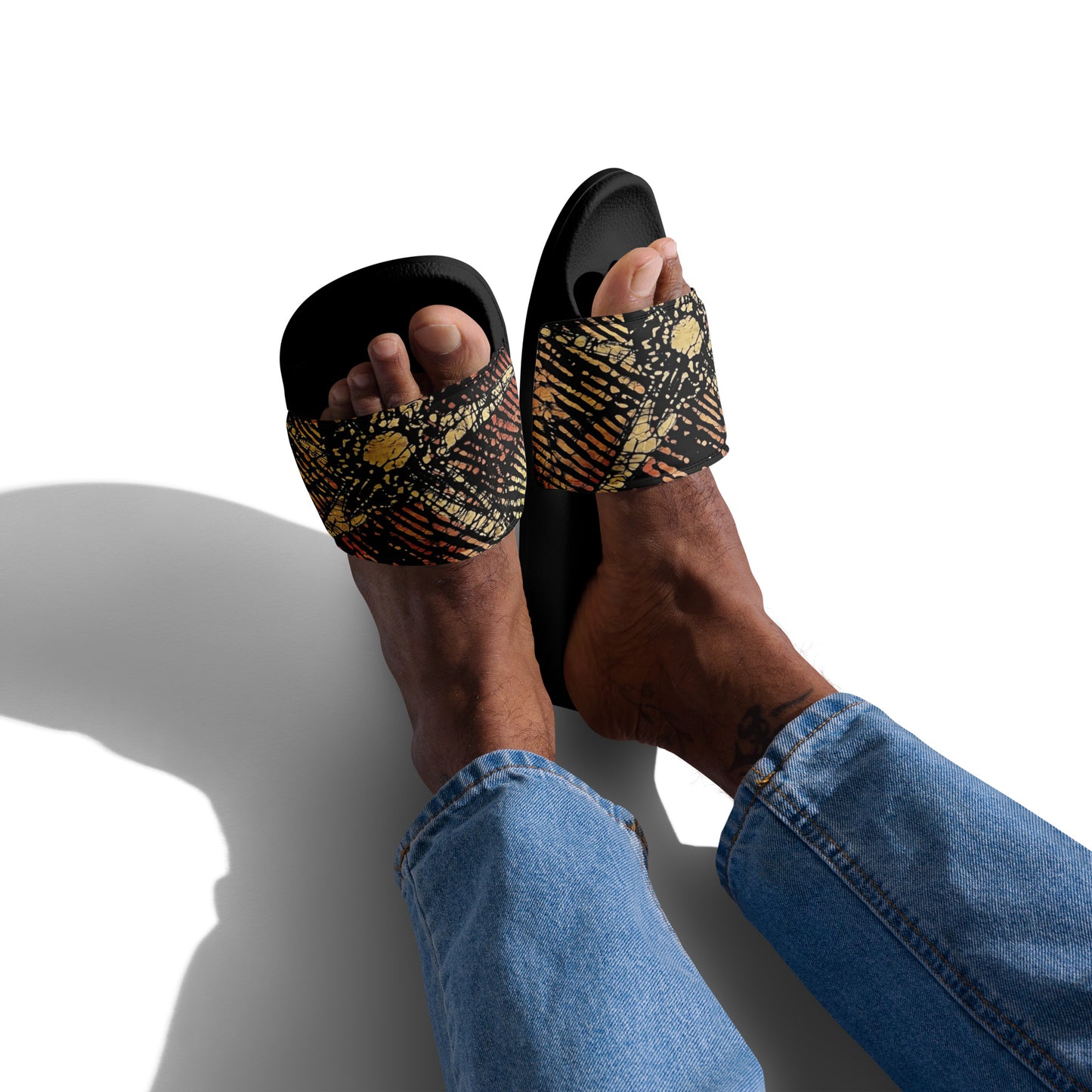 Yellow Orange Aztec Ankara Men’s slides