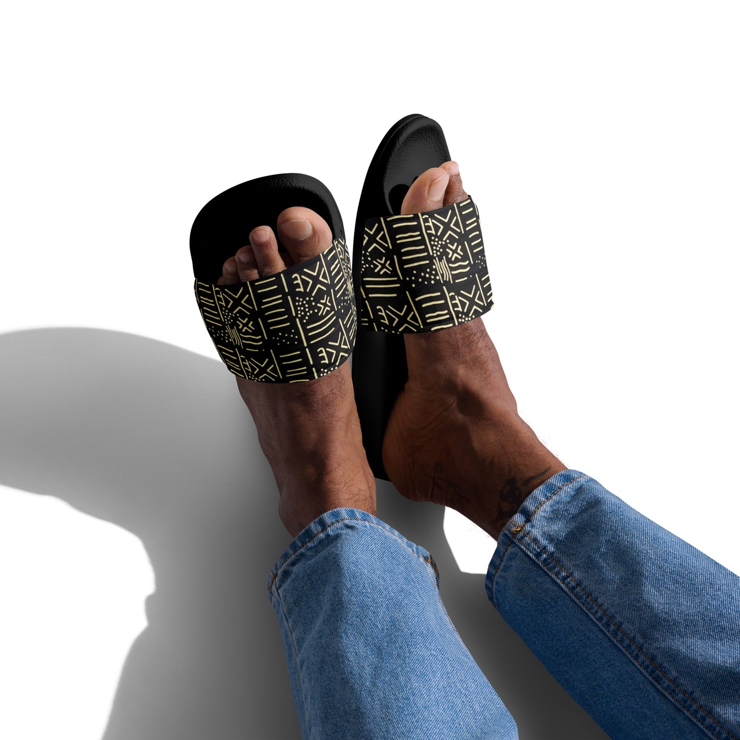 Cream & Black African Print Ankara Men’s Slides