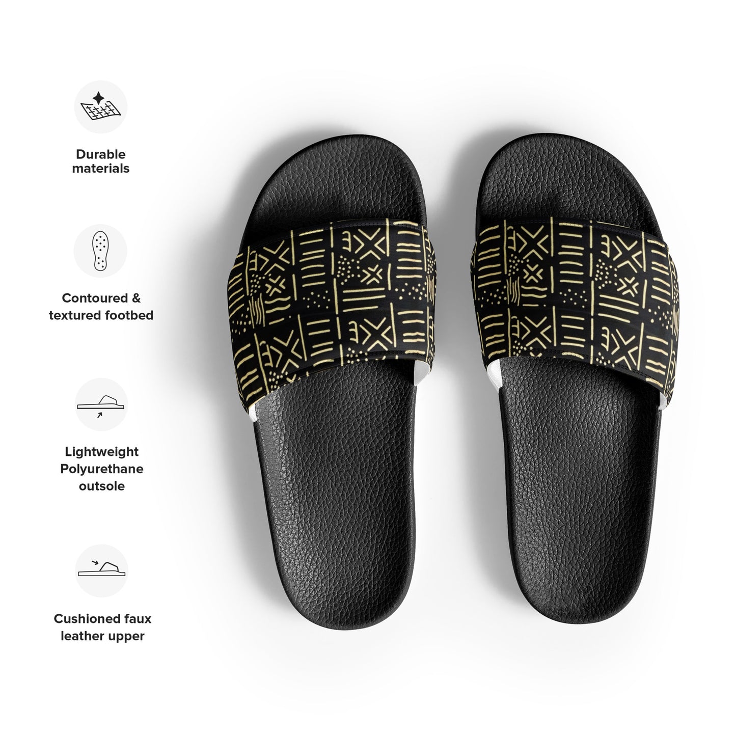 Cream & Black African Print Ankara Men’s Slides