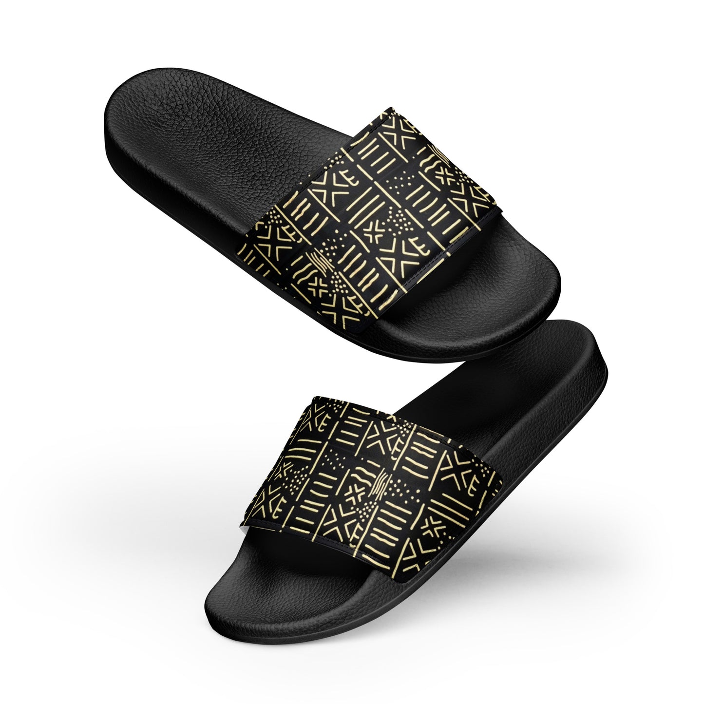 Cream & Black African Print Ankara Men’s Slides