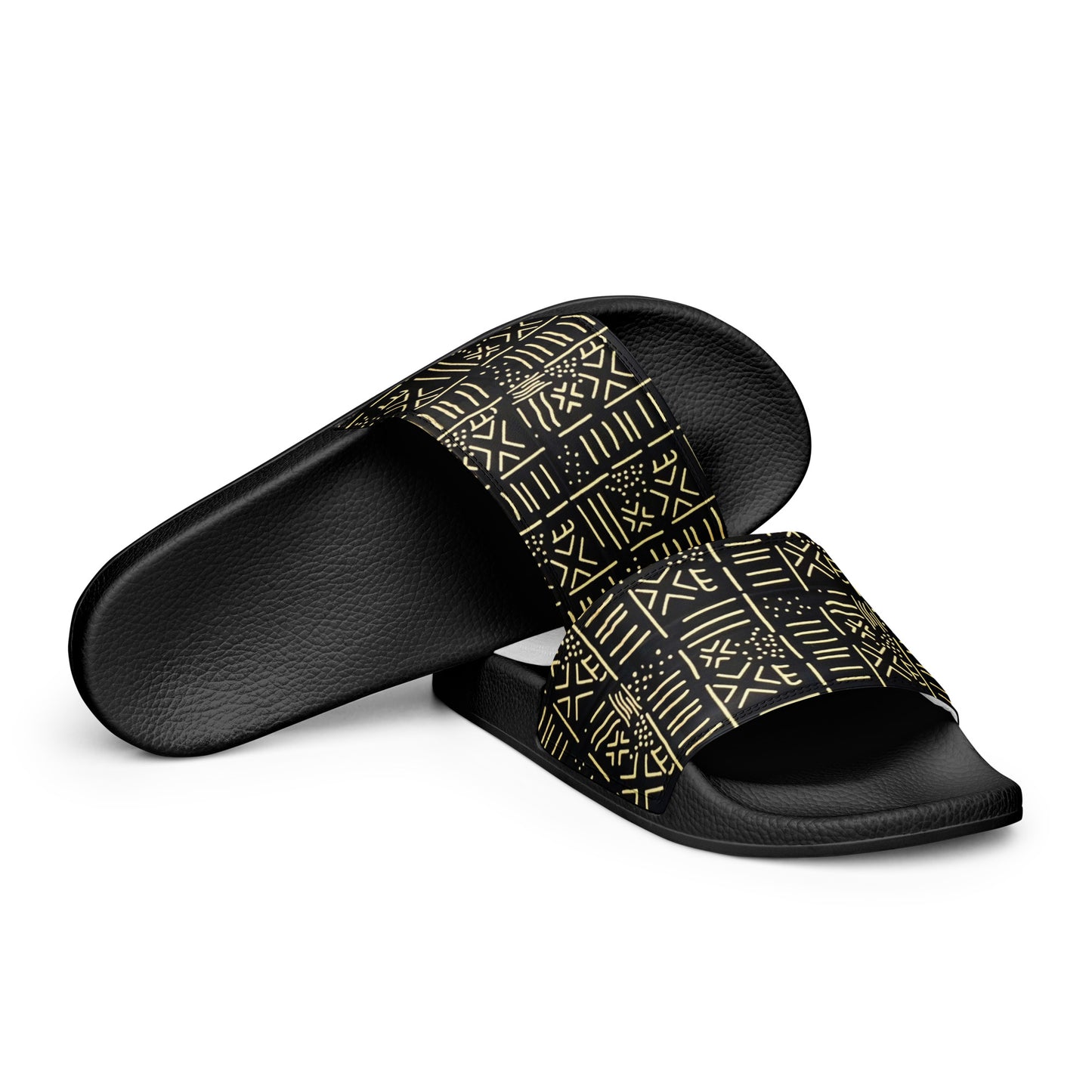 Cream & Black African Print Ankara Men’s Slides