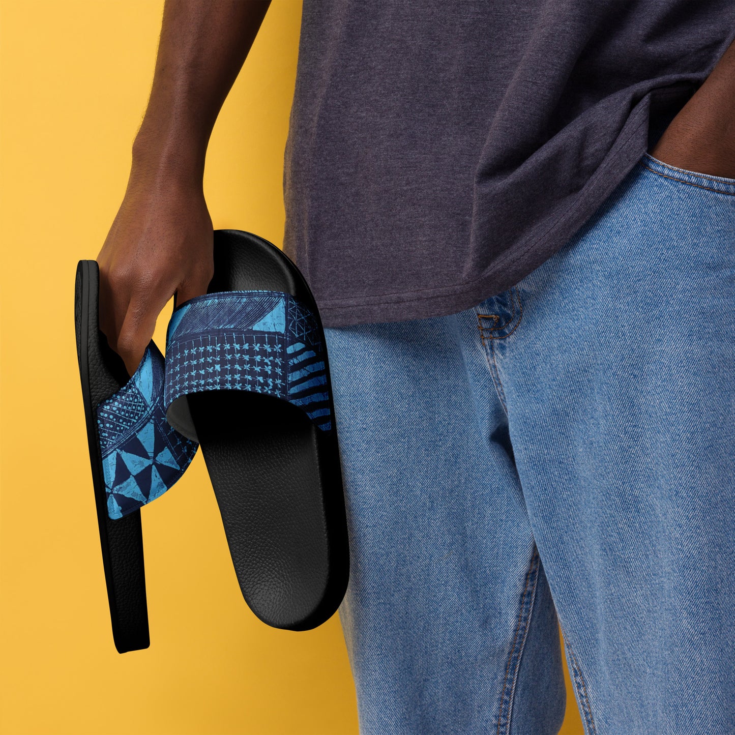 Black And Turquoise Shapes Adire Men’s Slides