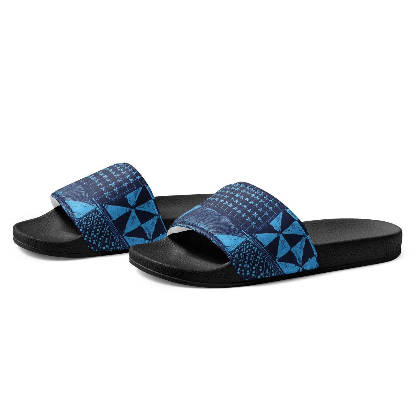 Black And Turquoise Shapes Adire Men’s Slides