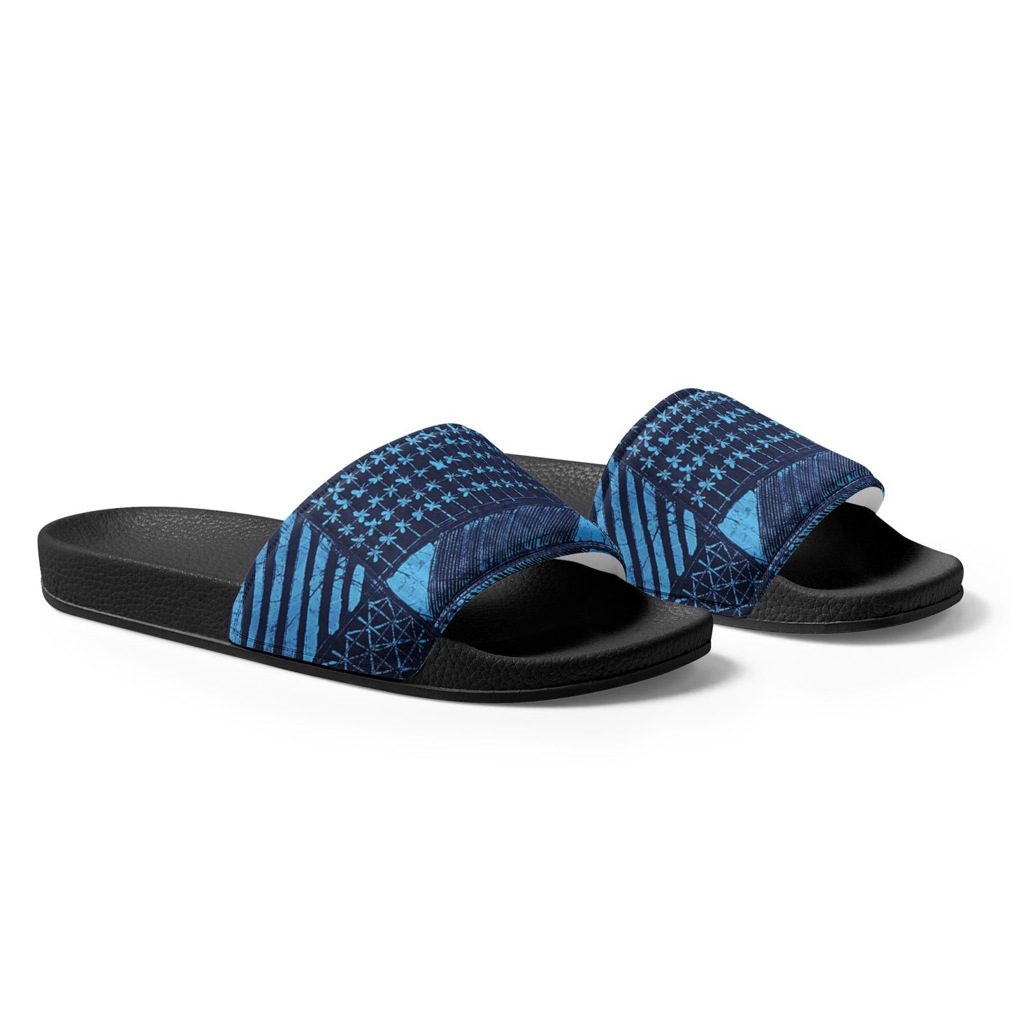 Black And Turquoise Shapes Adire Men’s Slides