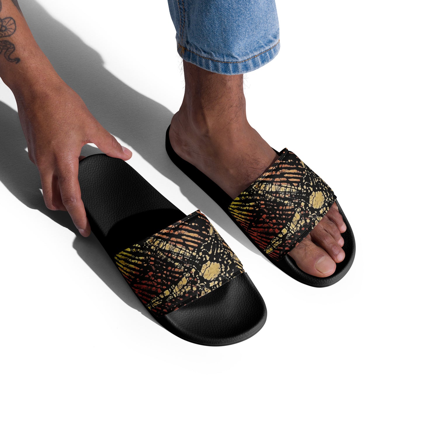 Yellow Orange Aztec Ankara Men’s slides