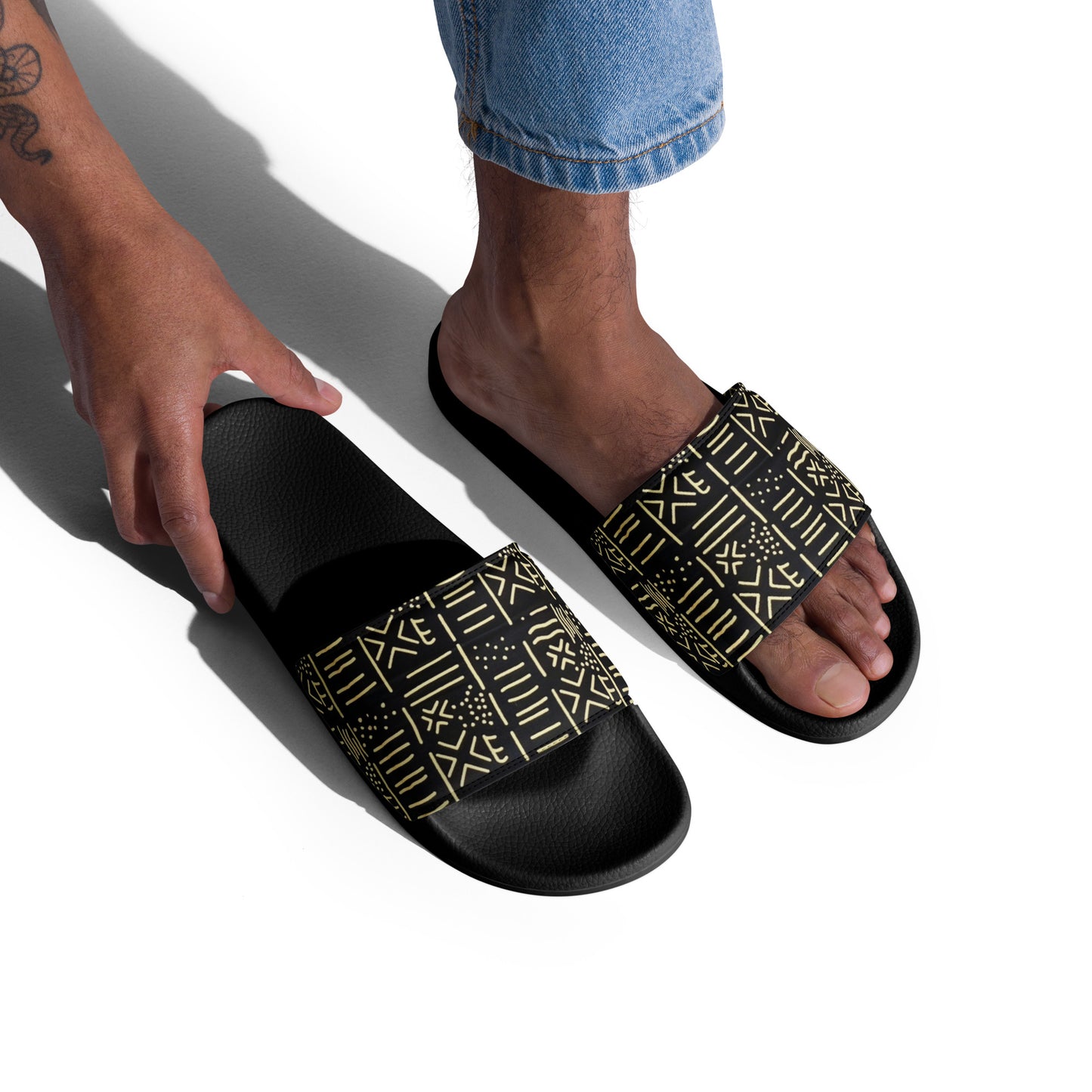 Cream & Black African Print Ankara Men’s Slides