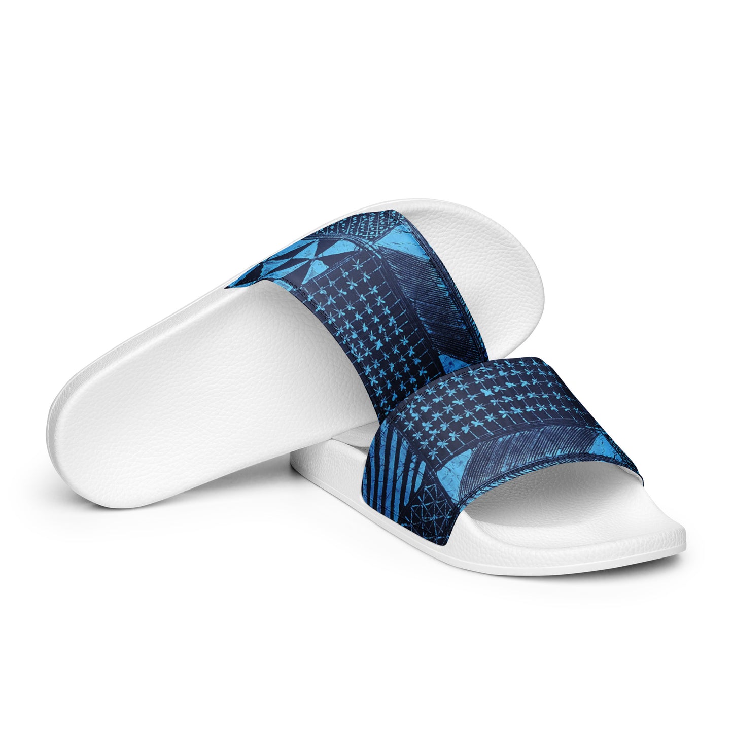 Black And Turquoise Shapes Adire Men’s Slides