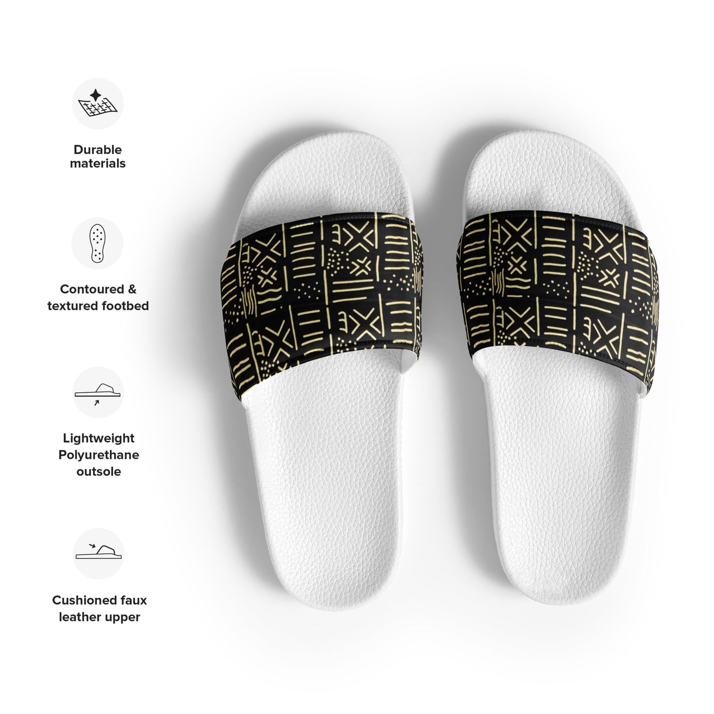 Cream & Black African Print Ankara Men’s Slides