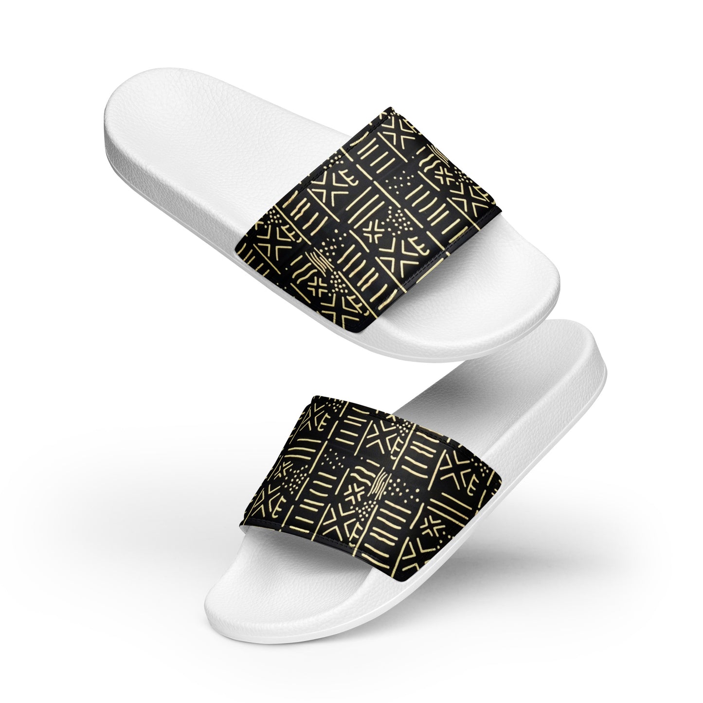 Cream & Black African Print Ankara Men’s Slides