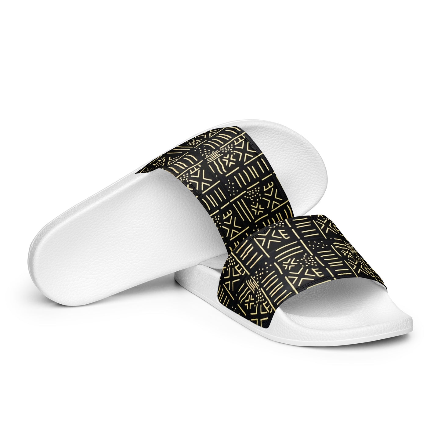 Cream & Black African Print Ankara Men’s Slides