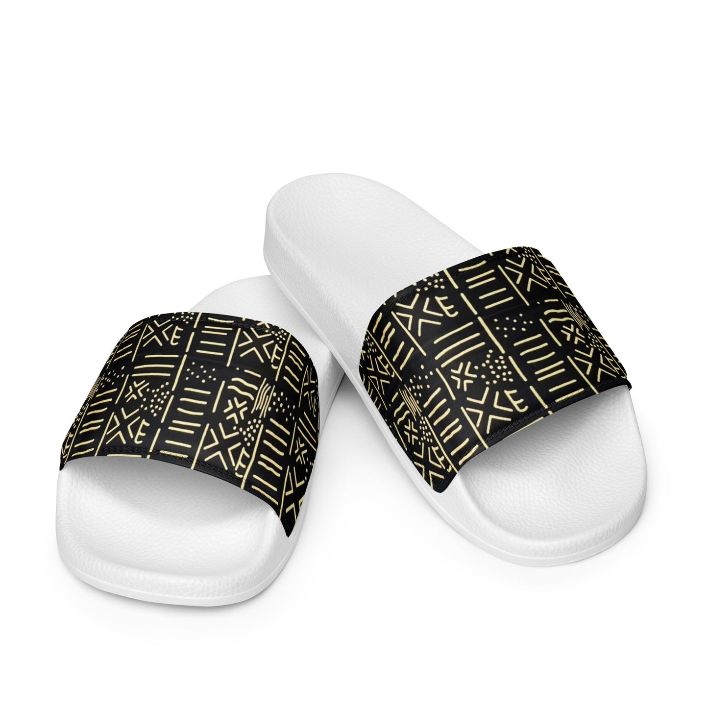 Cream & Black African Print Ankara Men’s Slides