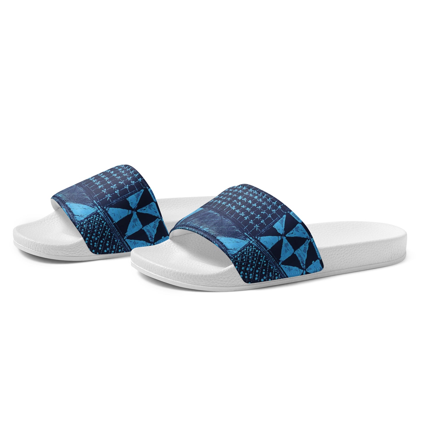 Black And Turquoise Shapes Adire Men’s Slides