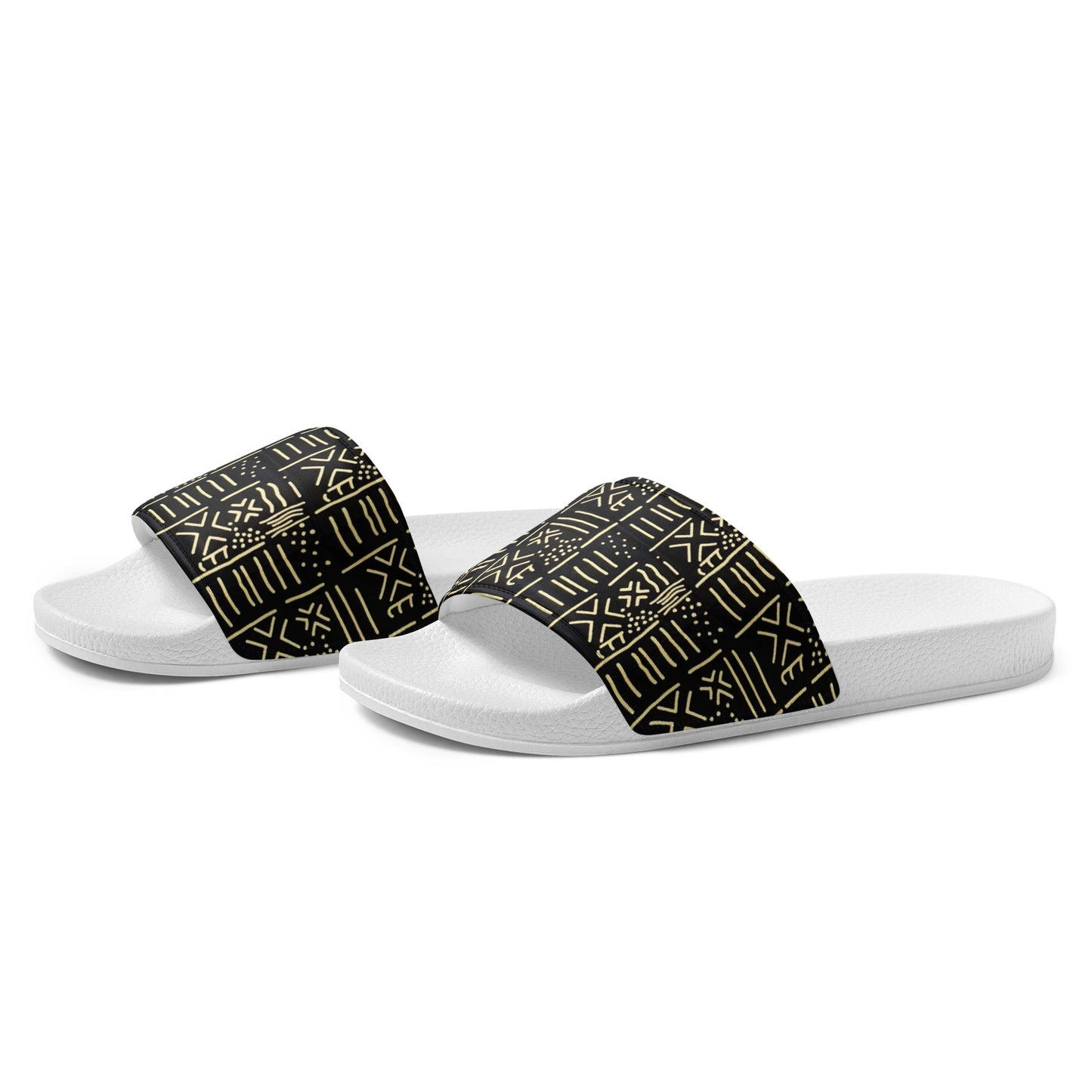 Cream & Black African Print Ankara Men’s Slides