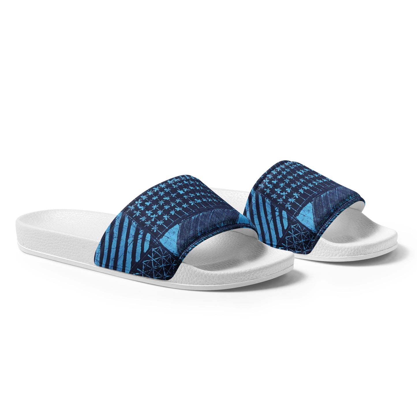 Black And Turquoise Shapes Adire Men’s Slides