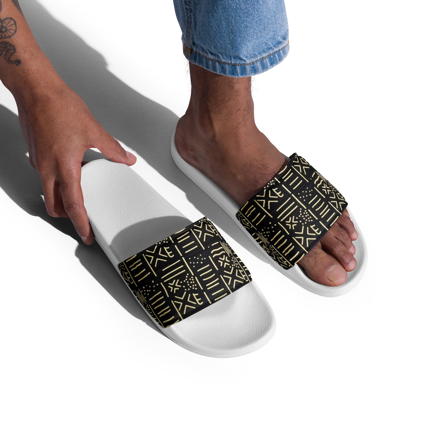 Cream & Black African Print Ankara Men’s Slides