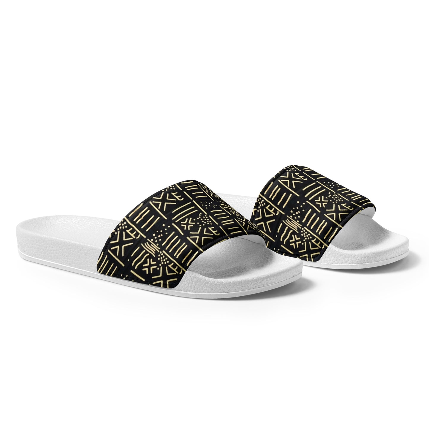 Cream & Black African Print Ankara Men’s Slides