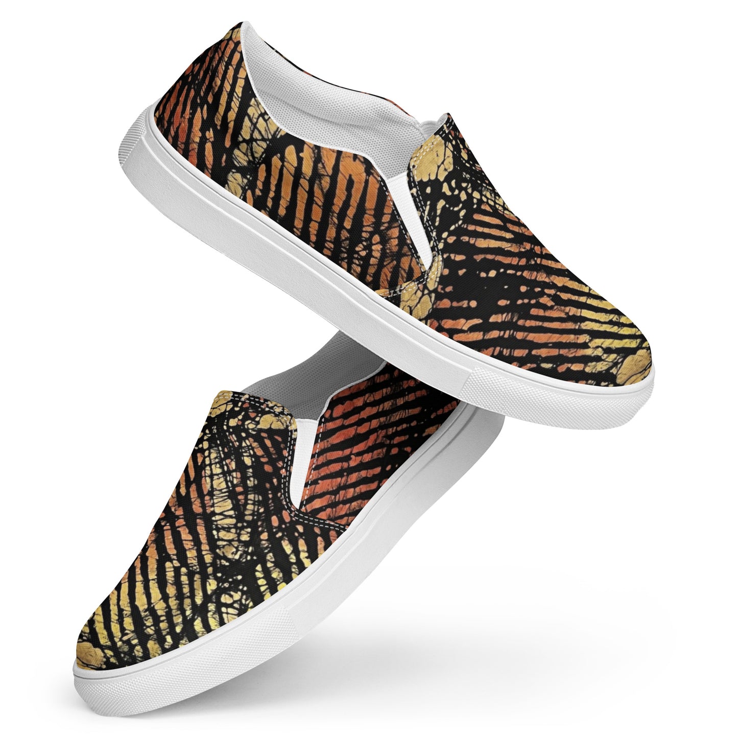 Yellow Orange Aztec Ankara Men’s slip-on canvas shoes