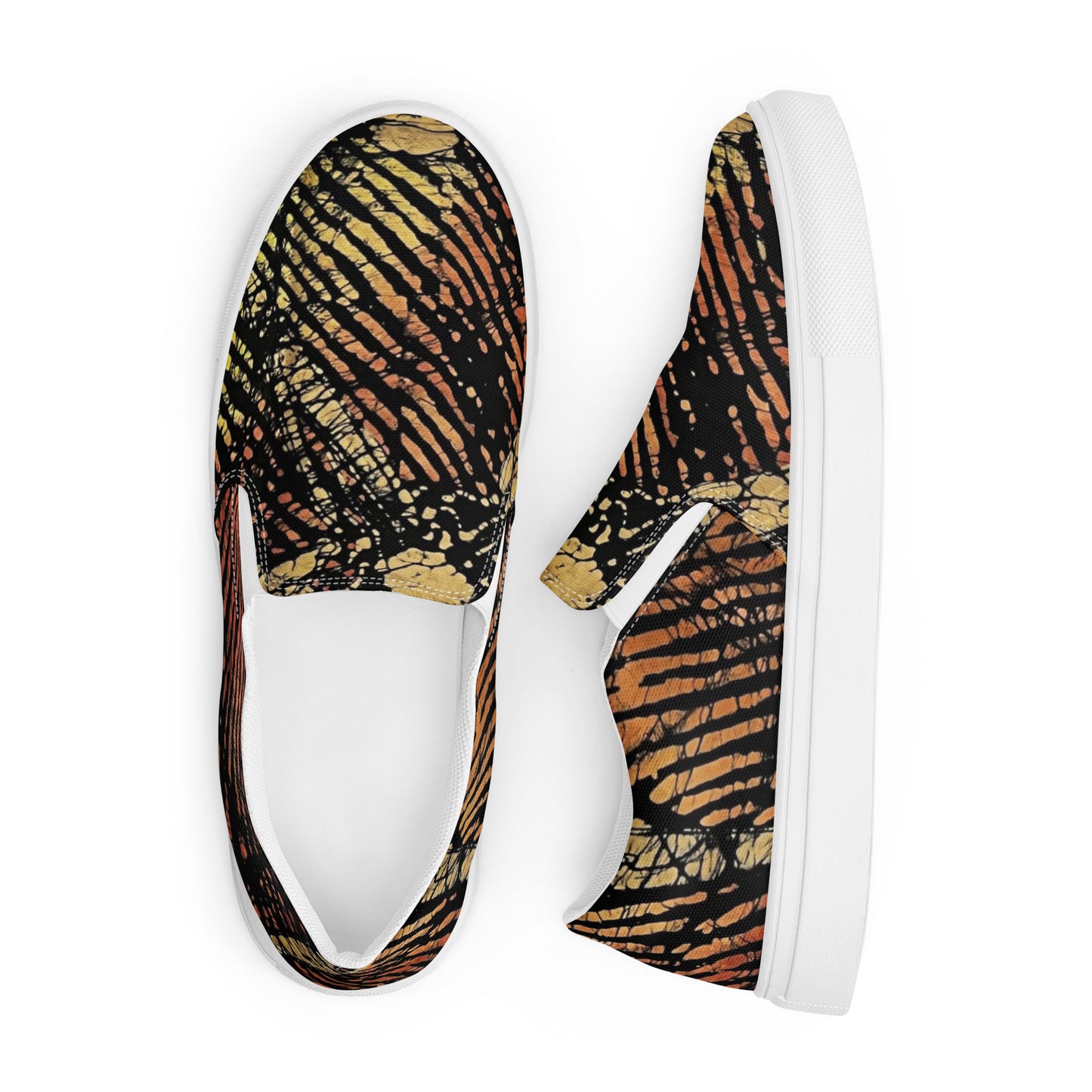 Yellow Orange Aztec Ankara Men’s slip-on canvas shoes