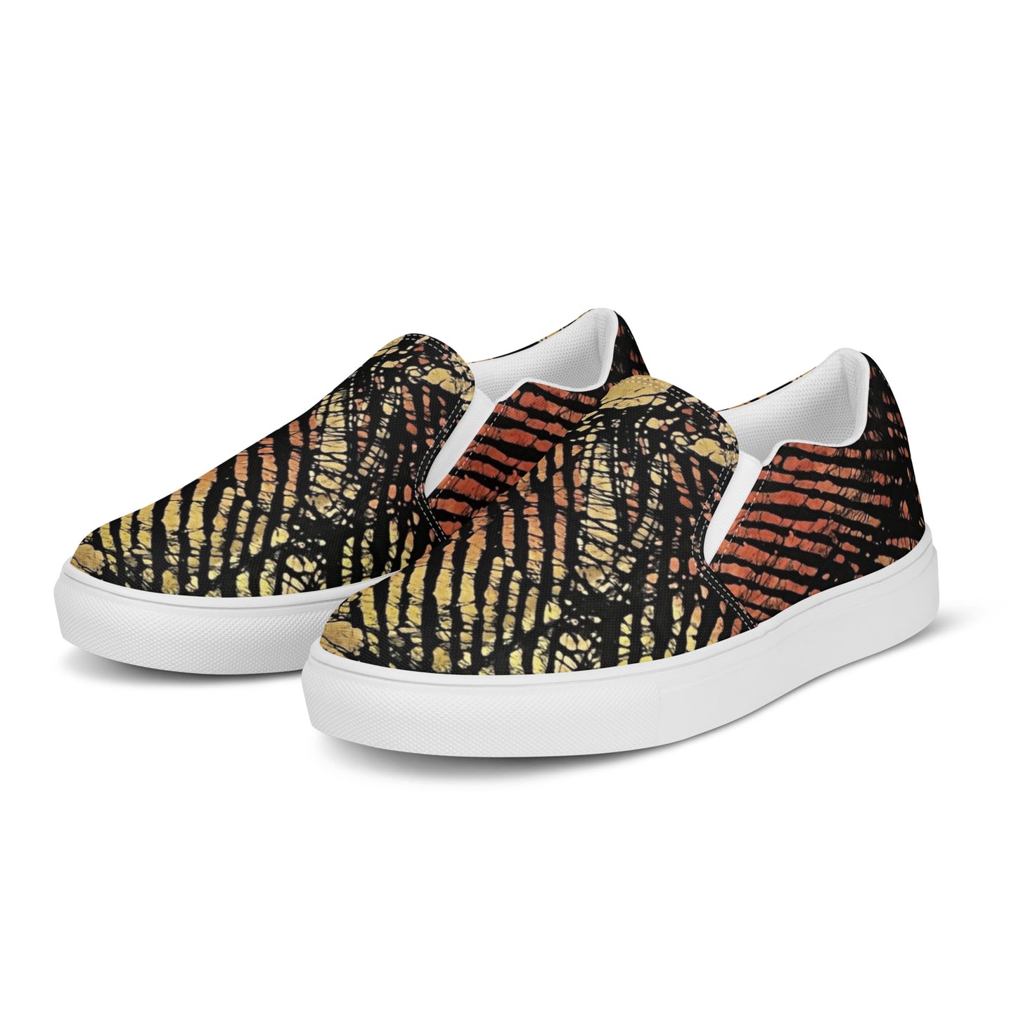 Yellow Orange Aztec Ankara Men’s slip-on canvas shoes