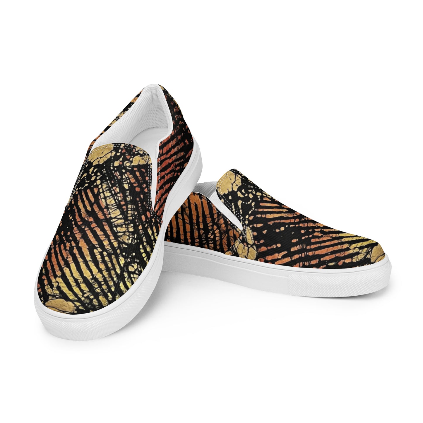 Yellow Orange Aztec Ankara Men’s slip-on canvas shoes