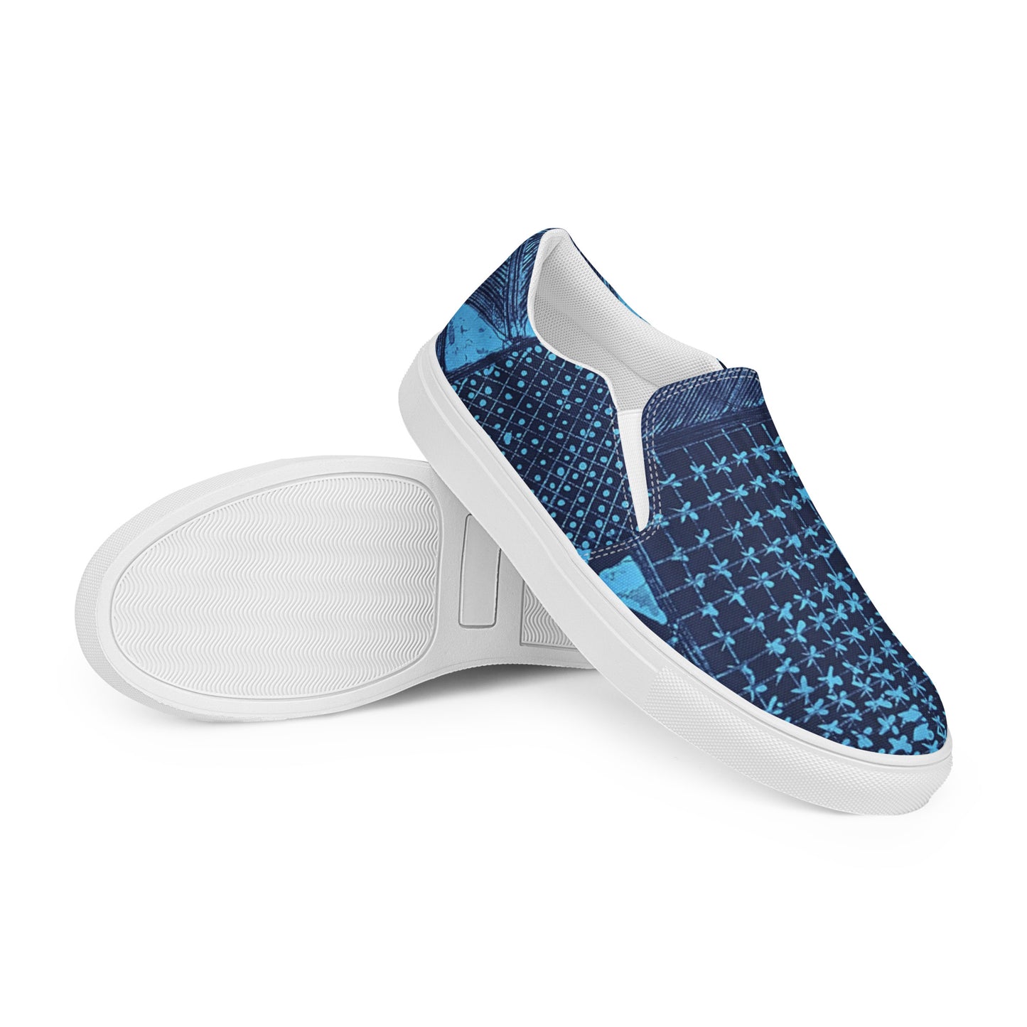 Black And Turquoise Shapes Adire Men’s Slip-On Canvas Shoes