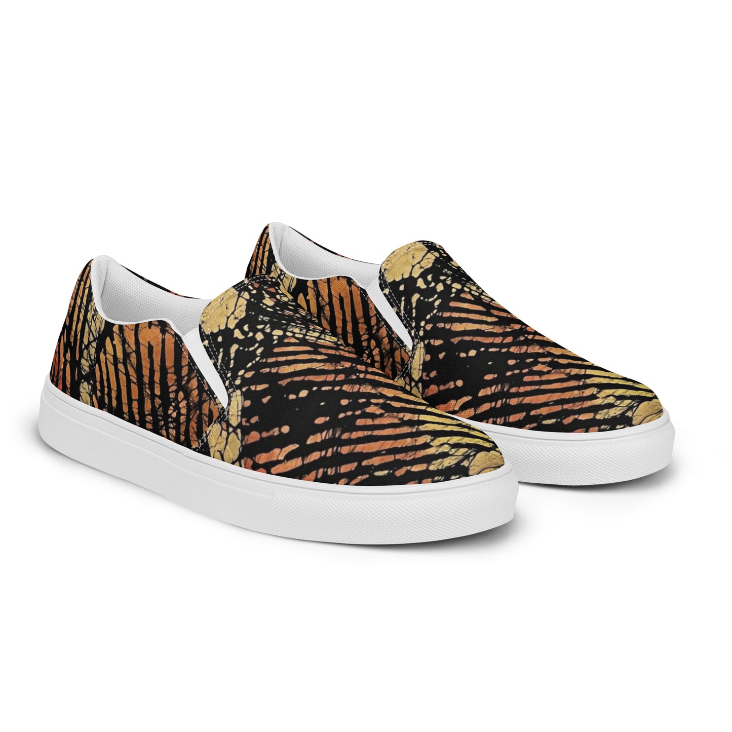 Yellow Orange Aztec Ankara Men’s slip-on canvas shoes