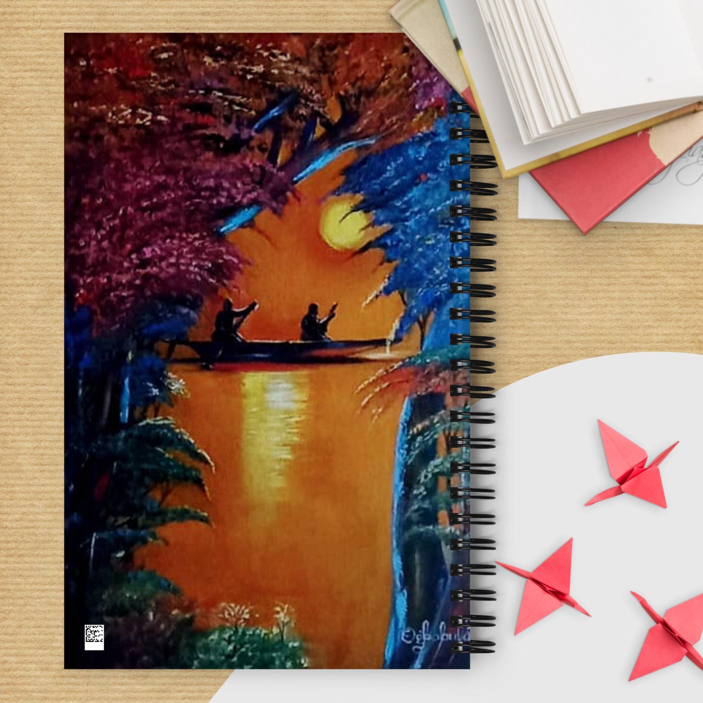 Sunset Stream Canoeing Spiral Notebook