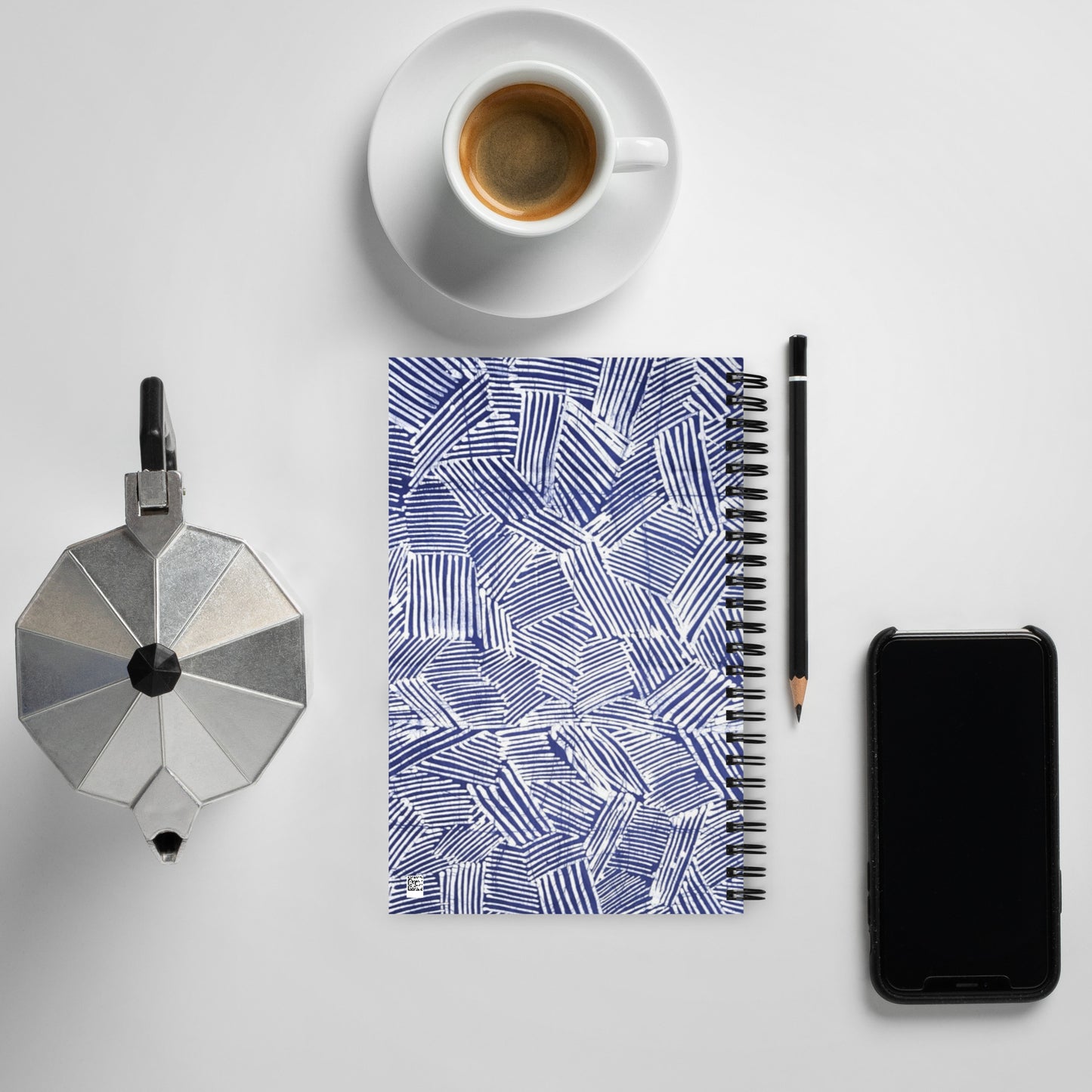 Blue & White Stripe Adire Spiral Notebook