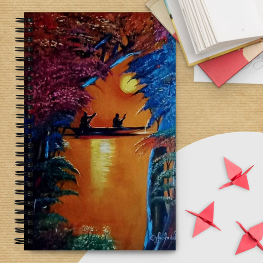 Sunset Stream Canoeing Spiral Notebook