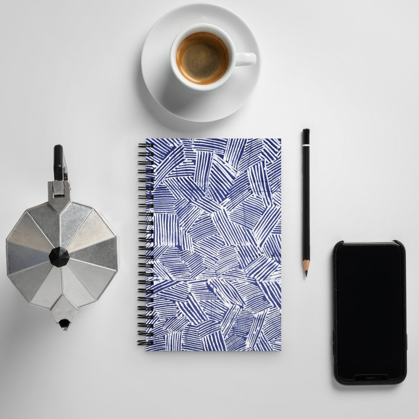 Blue & White Stripe Adire Spiral Notebook