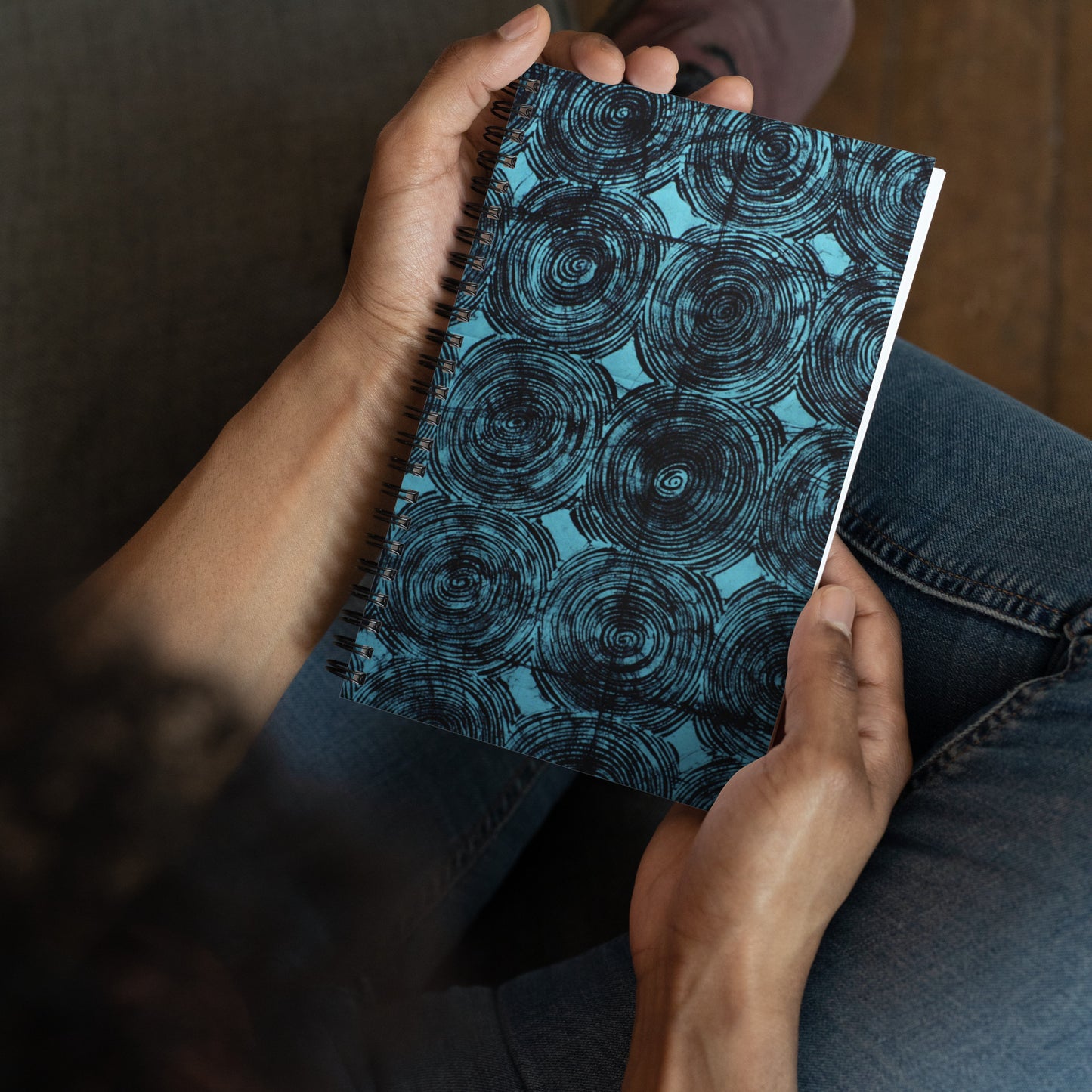 Turquoise & Black Swirl Adire Spiral Notebook