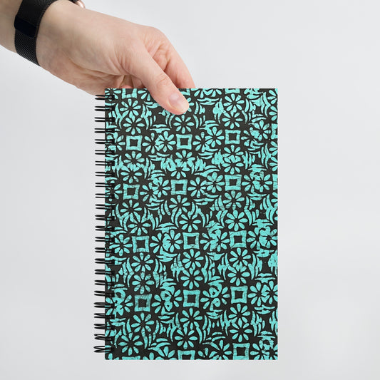 Aqua Abstract Adire Spiral Notebook