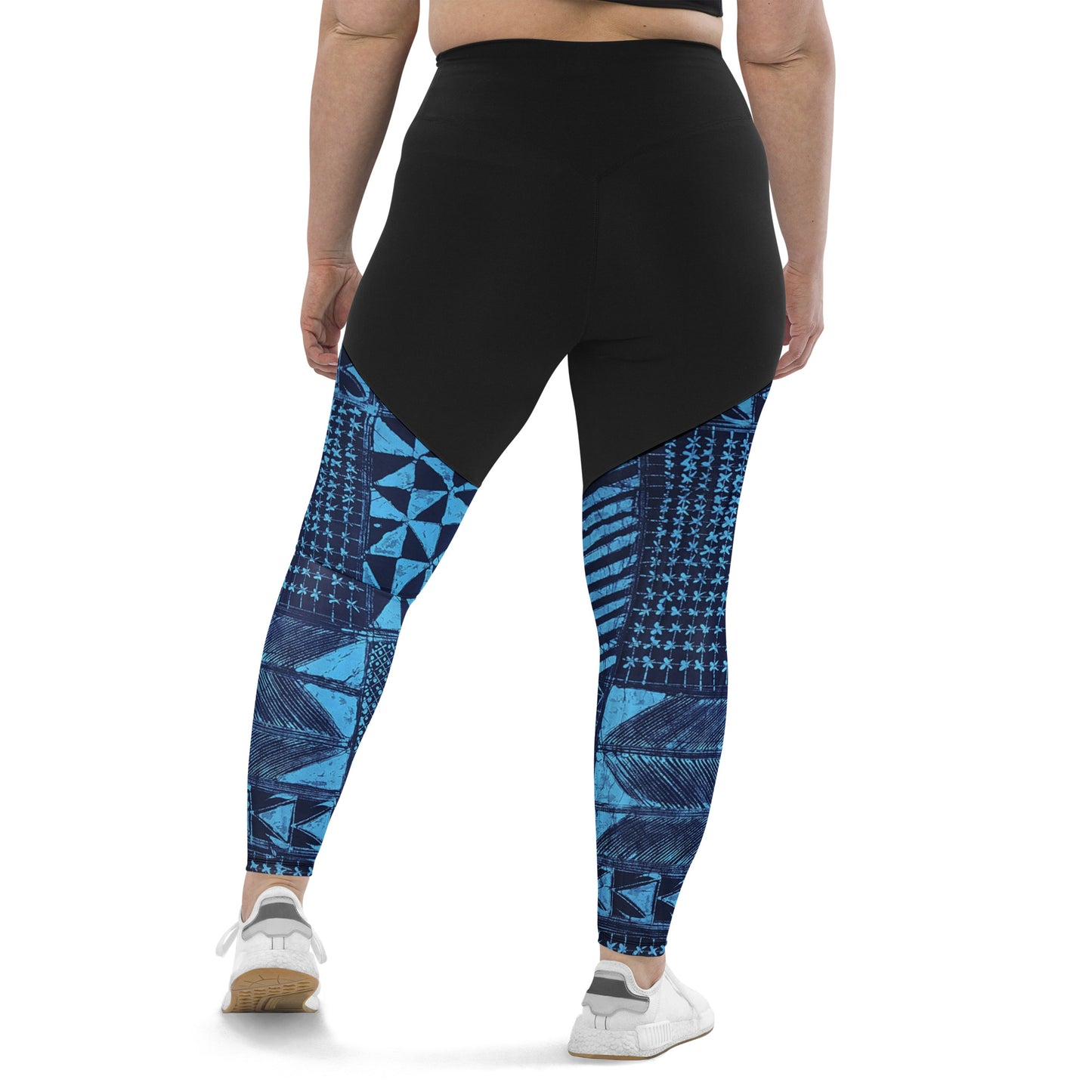 Black And Turquoise Shapes Adire Sports Leggings