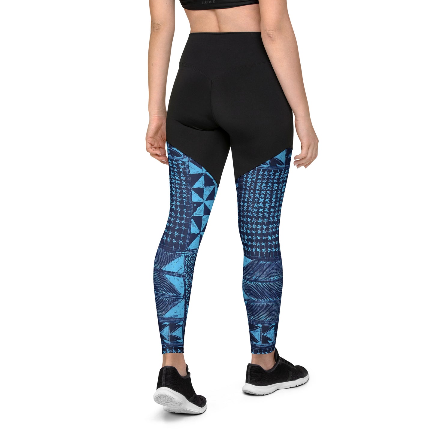 Black And Turquoise Shapes Adire Sports Leggings