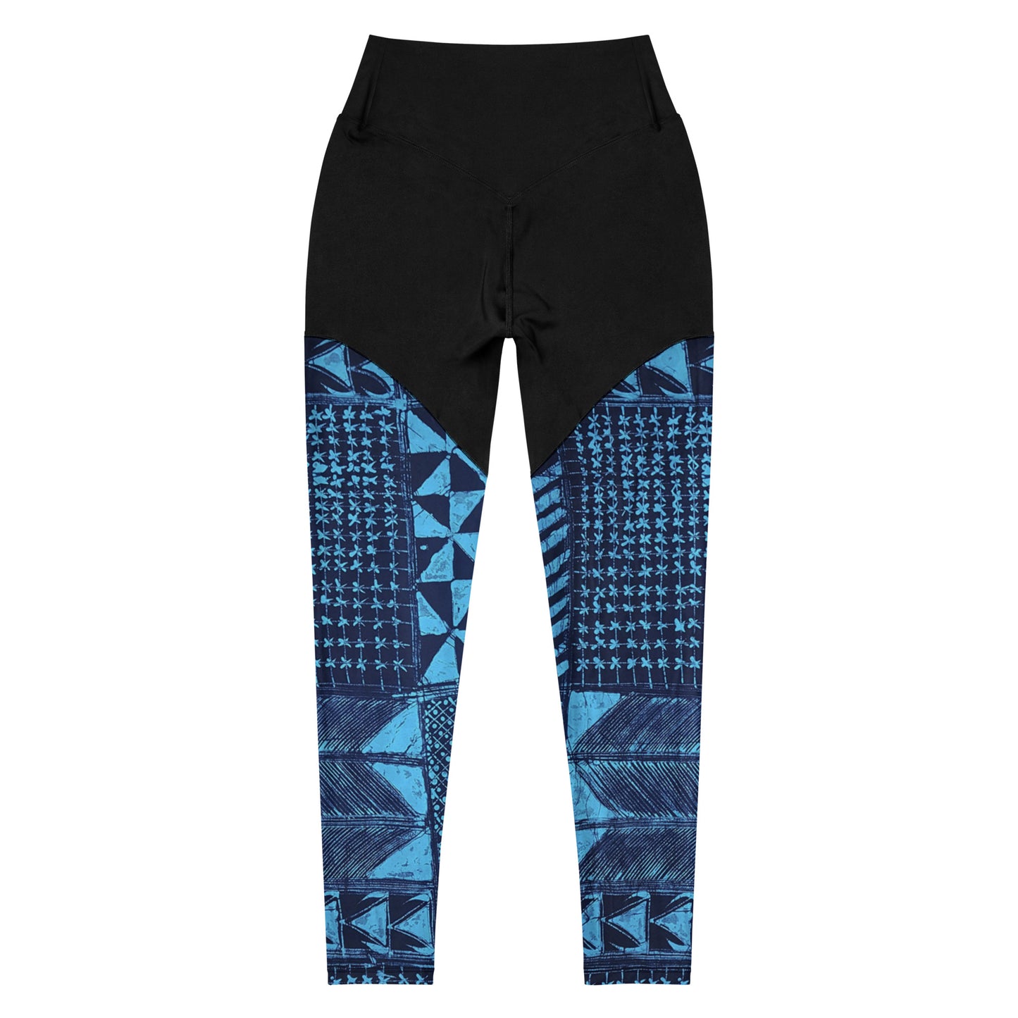 Black And Turquoise Shapes Adire Sports Leggings