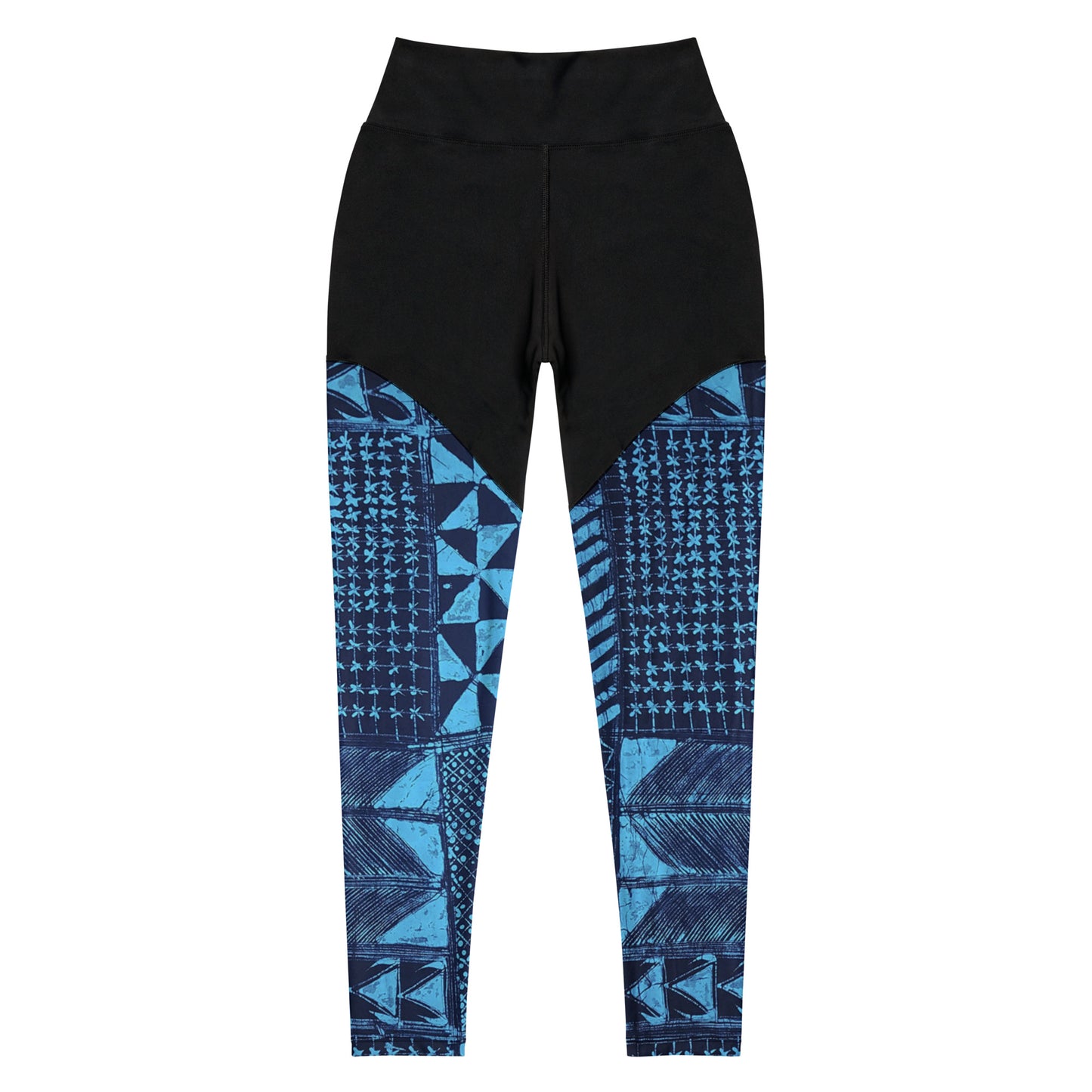 Black And Turquoise Shapes Adire Sports Leggings