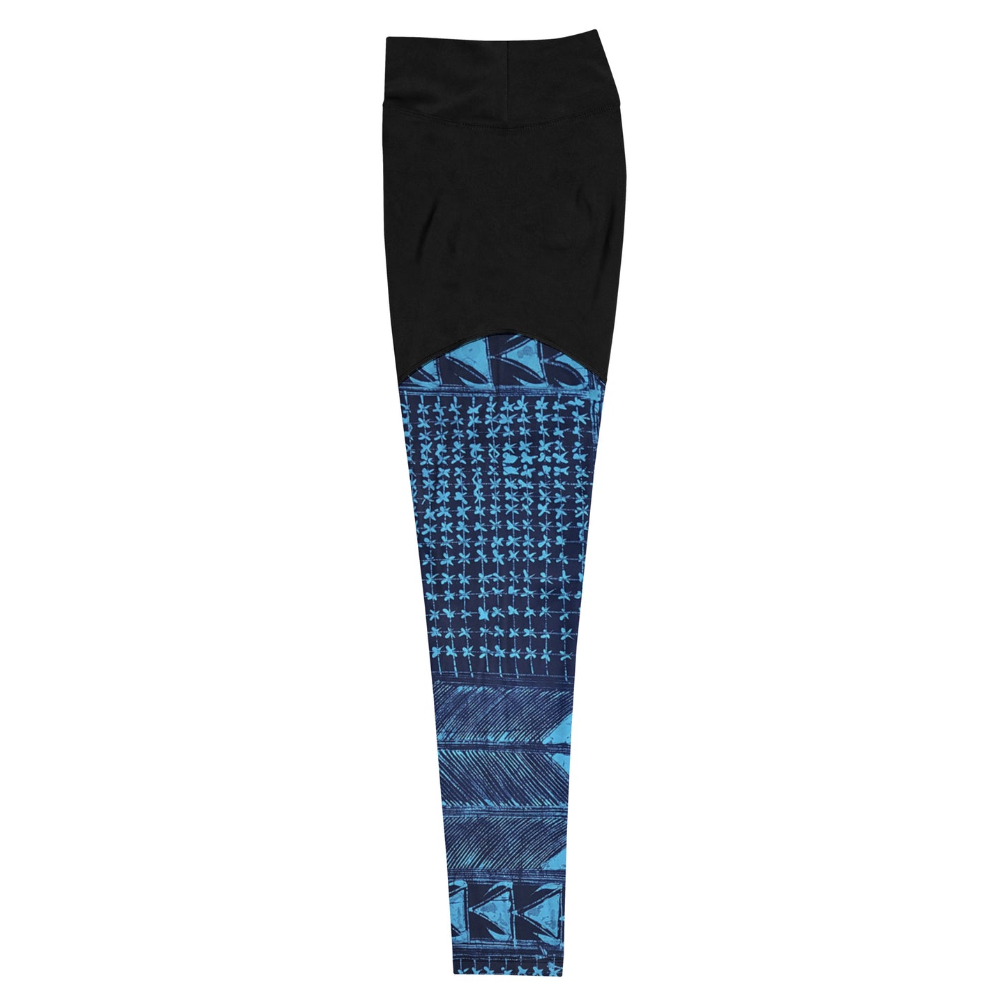 Black And Turquoise Shapes Adire Sports Leggings