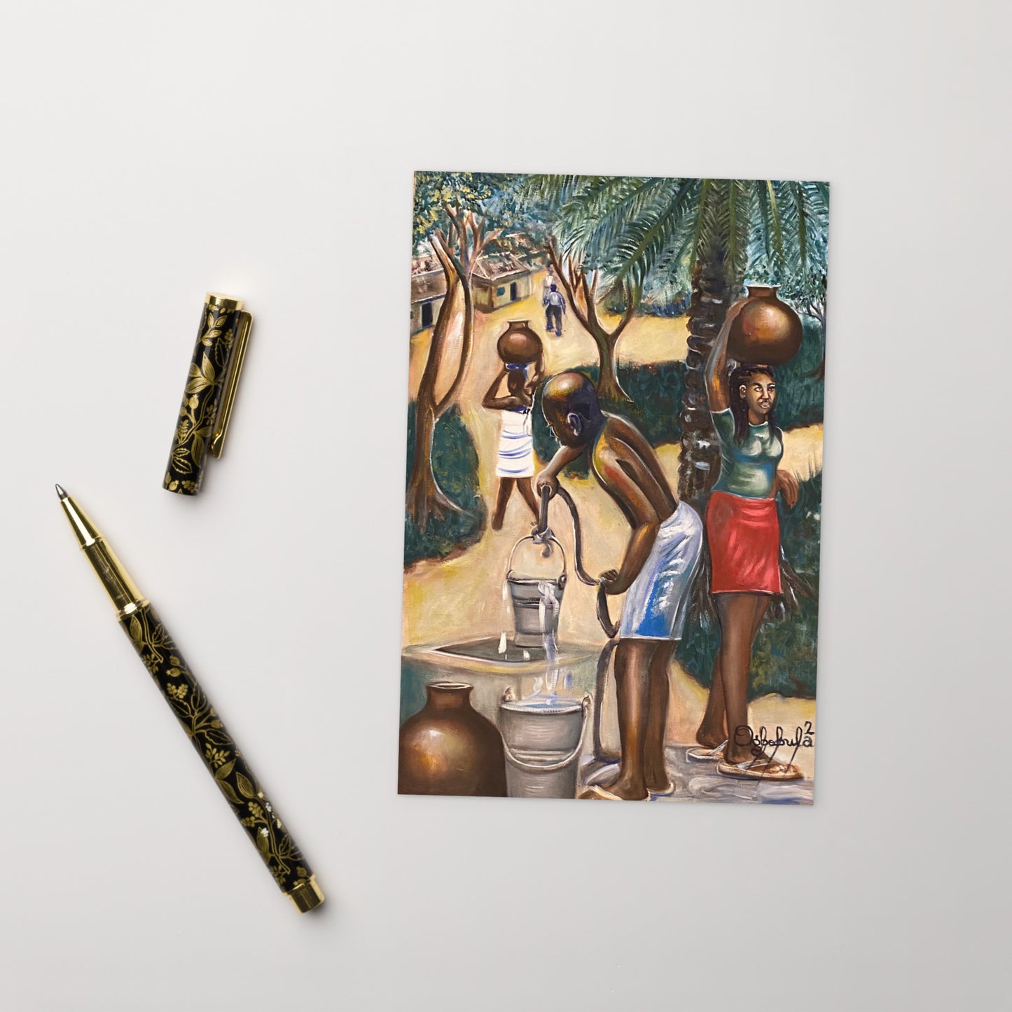 Fetching Water Native African Village Postcard