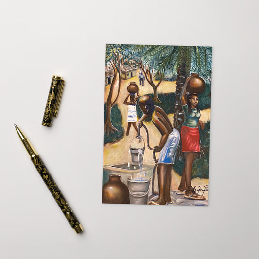 Fetching Water Native African Village Postcard