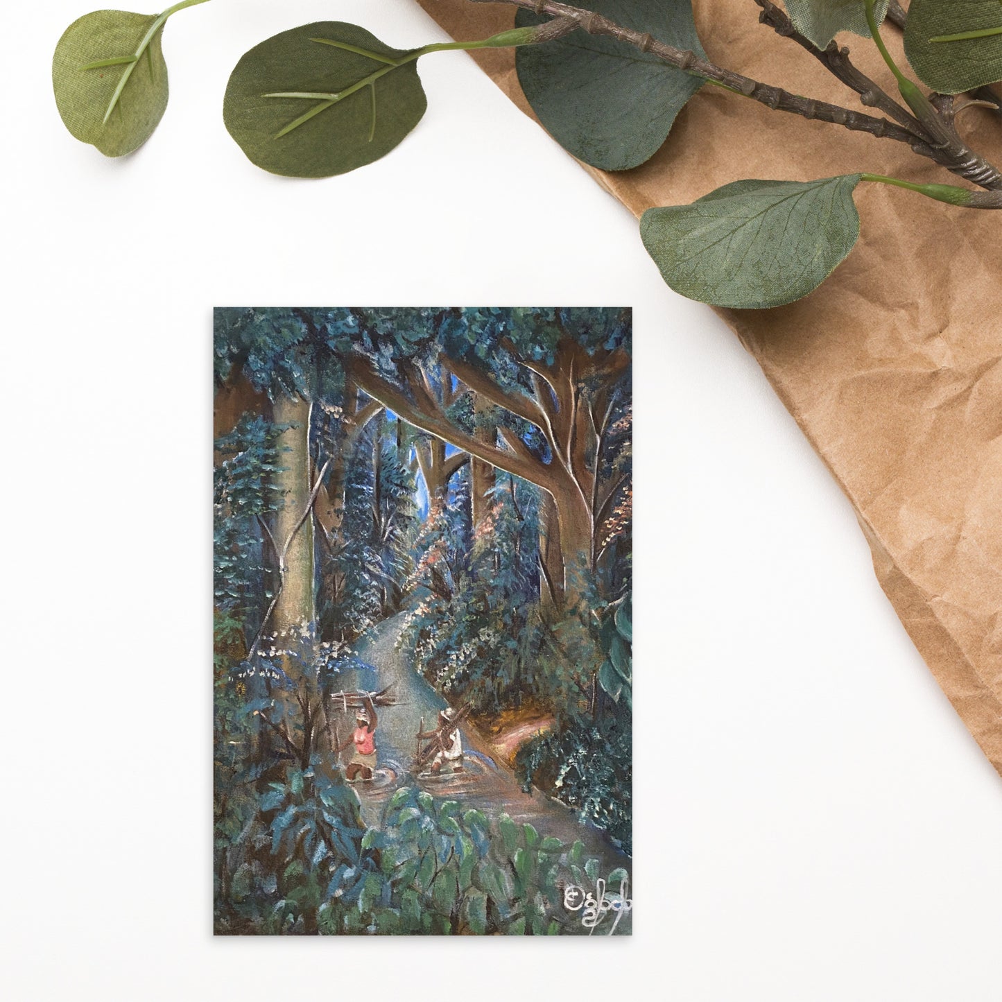 Crossing Stream In Lush Rainforest Postcard