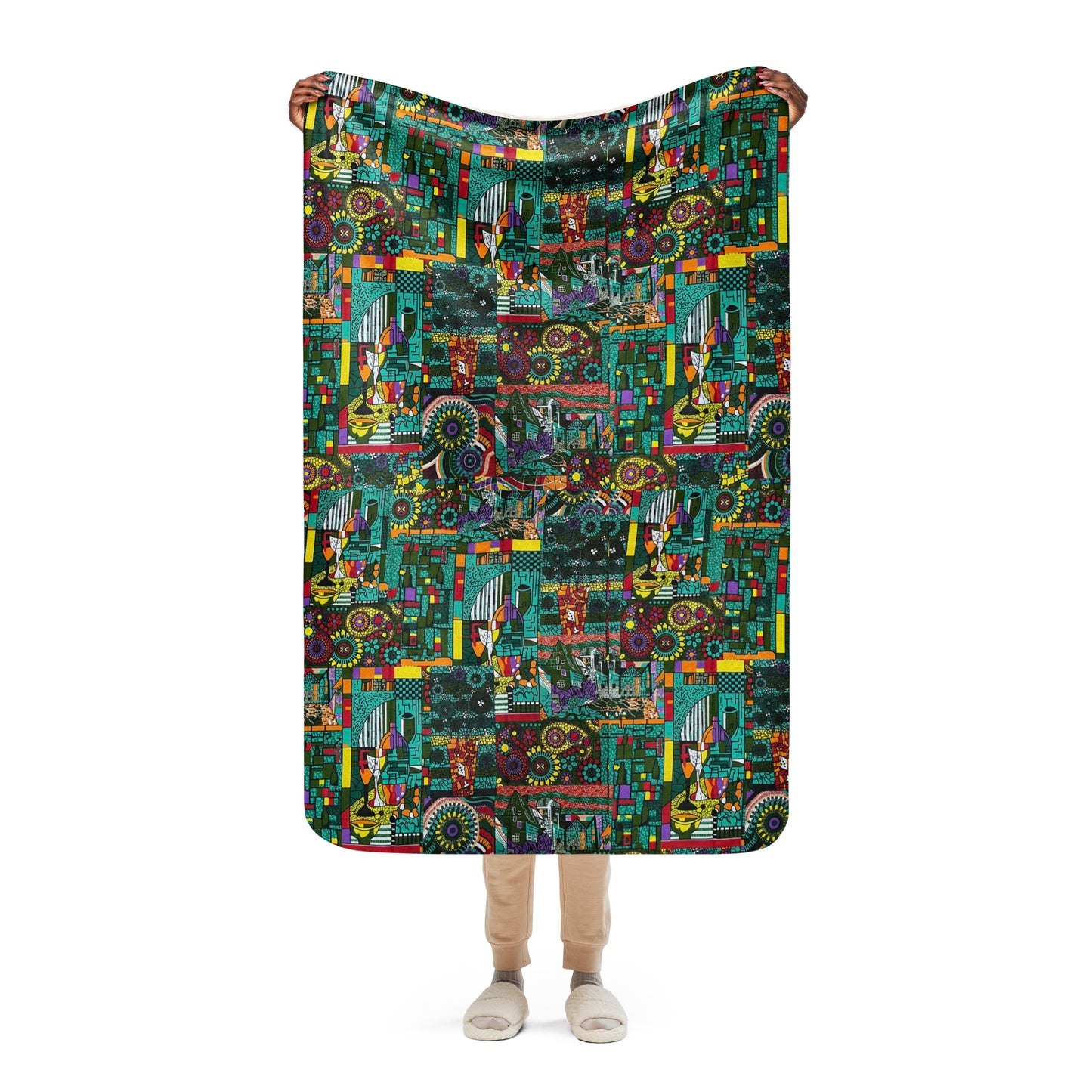 Colourful Green Plants Floral Vase Glass Print Ankara Sherpa blanket