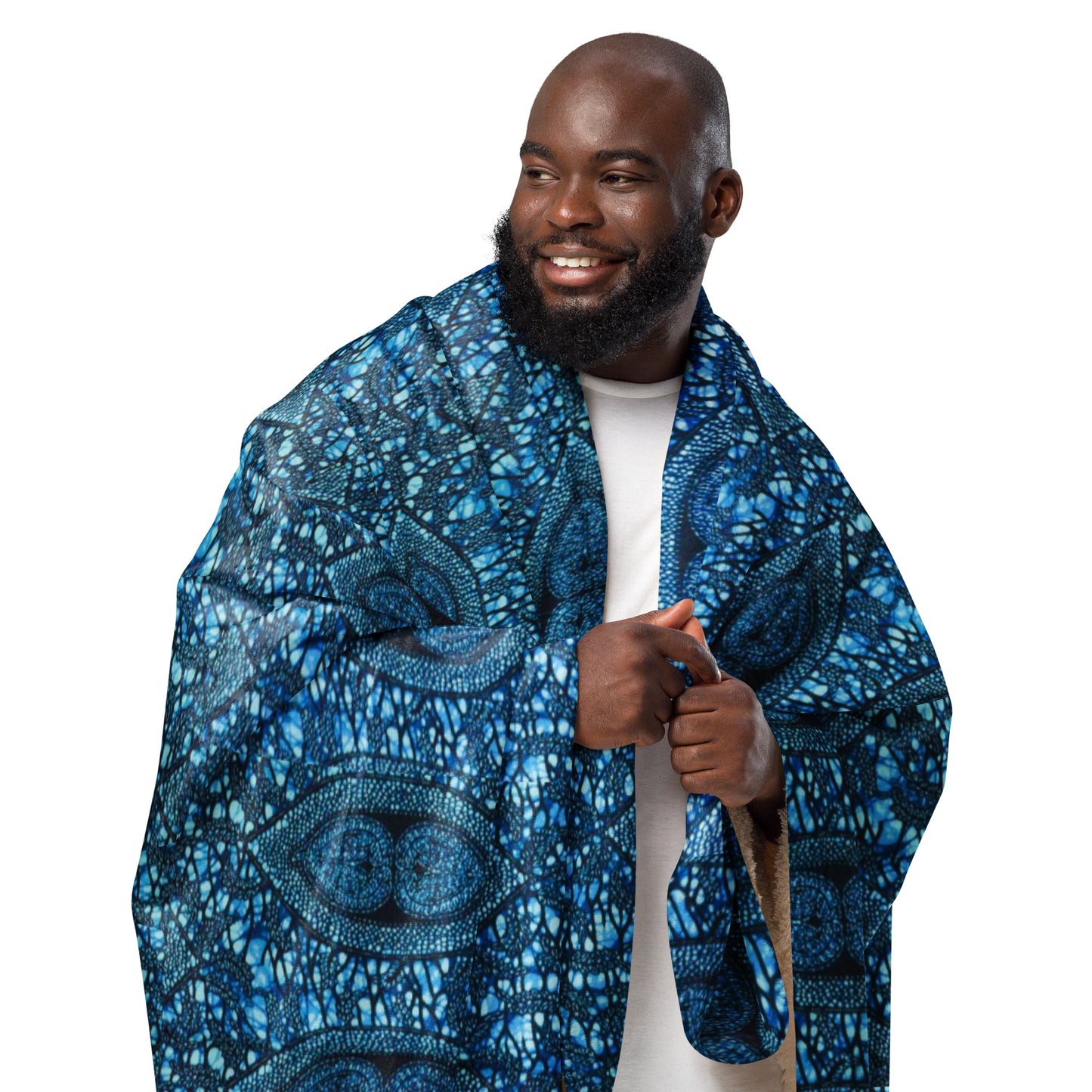 Blue Peas Ankara Sherpa blanket