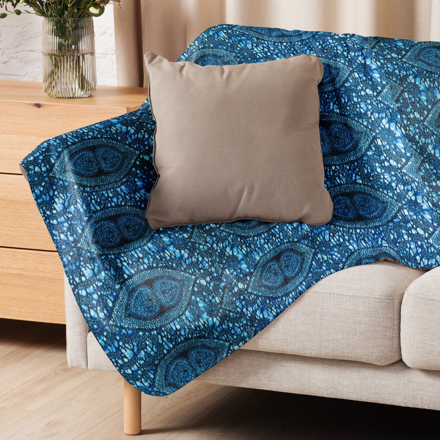 Blue Peas Ankara Sherpa blanket