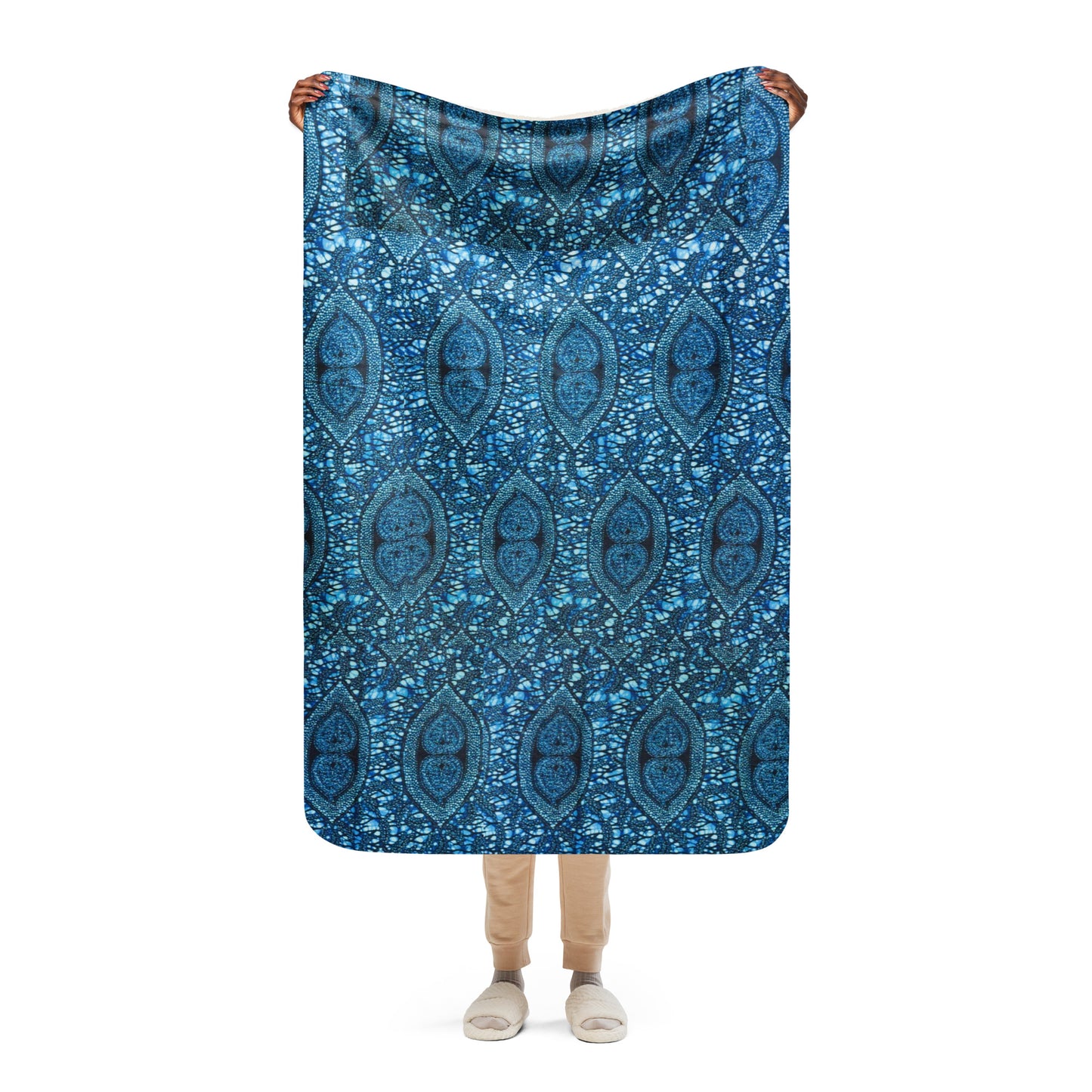 Blue Peas Ankara Sherpa blanket