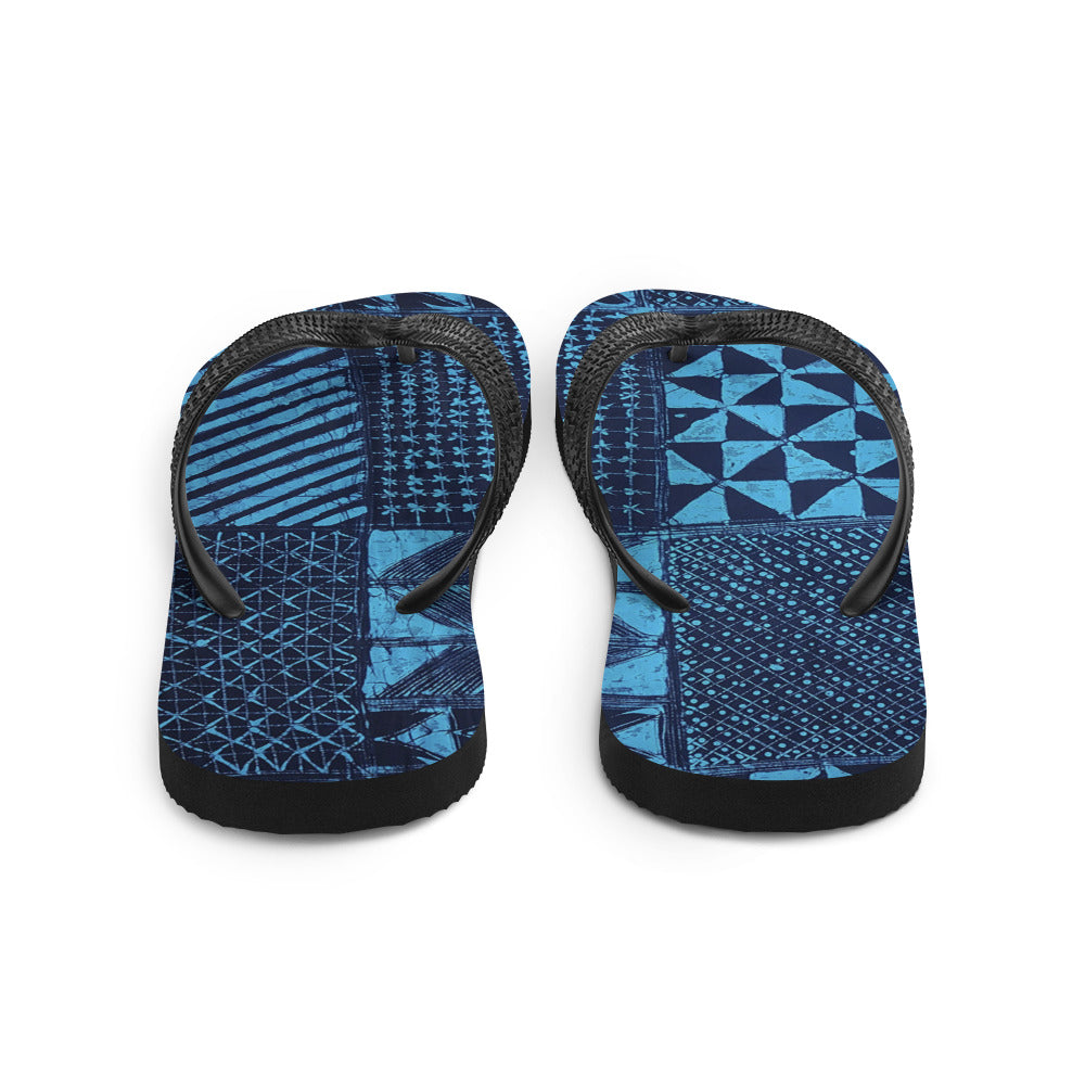 Black And Turquoise Shapes Adire Flip-Flops