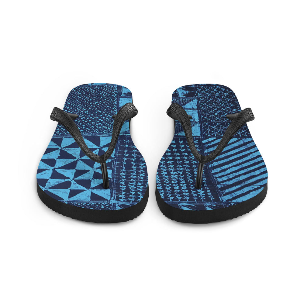 Black And Turquoise Shapes Adire Flip-Flops