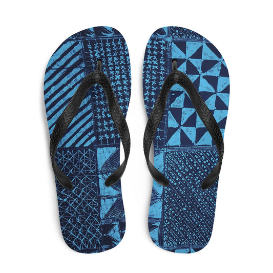 Black And Turquoise Shapes Adire Flip-Flops