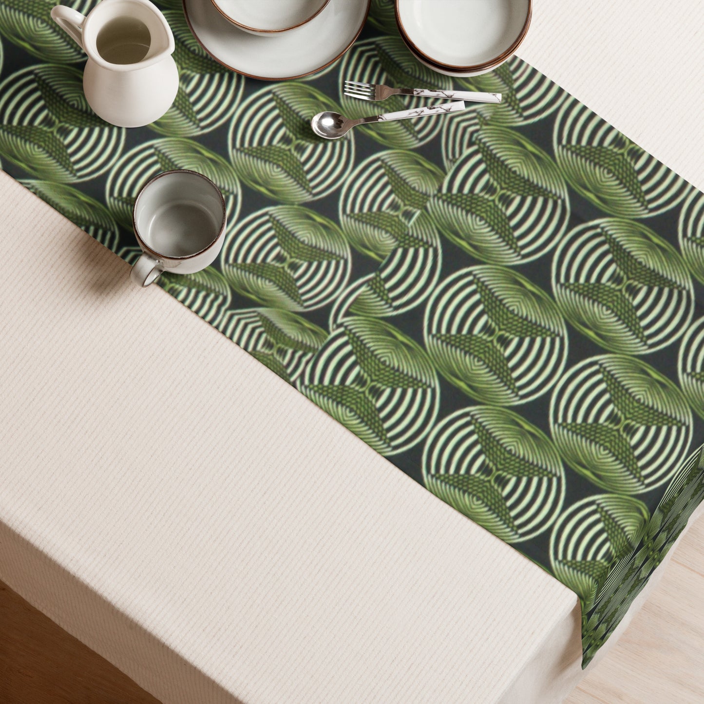 Bottle Green Abstract Table Runner